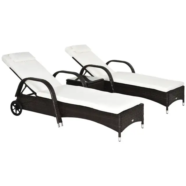 3 Pieces Wicker Patio Lounger Set with Table, PE Rattan Outdoor in Patio & Garden Furniture in Markham / York Region - Image 4