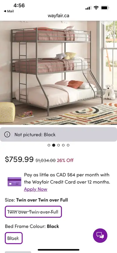 triple bunk bed, twins over double, new, View more