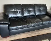 Leather couch and loveseat, worn a bit, still good $50