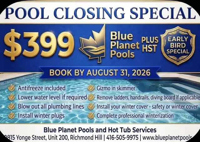 Pool Closing Special insured $399 Incl.Antifreeze and Chemicals