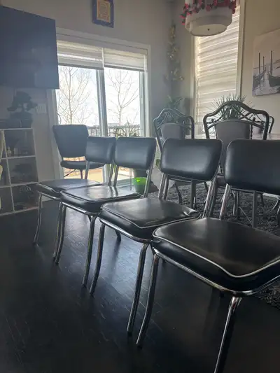 set of 4 dining table chairs black and silver , View more