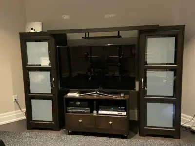 Entertainment Unit - With  2 Storage Towers - Wood and Glass, View more