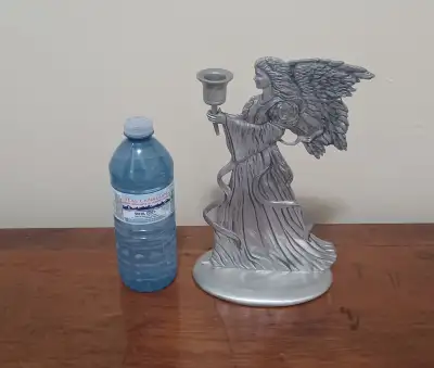 Vintage Seagull Pewter standing angel candle holder, View more