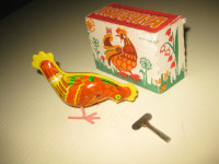 VERY Collectible, OLD Mech Wind-Up 'Peck' EATING CHICKEN Tin TOY