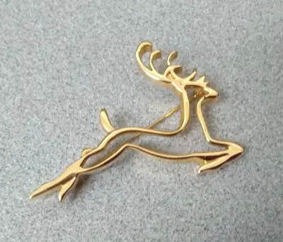 Vintage 90's Christmas Reindeer Pin Brooch Gold tone Plating, View more