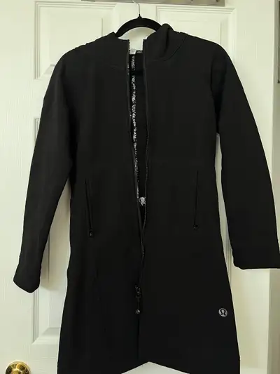 Lululemon long black jacket with hood and pockets, View more