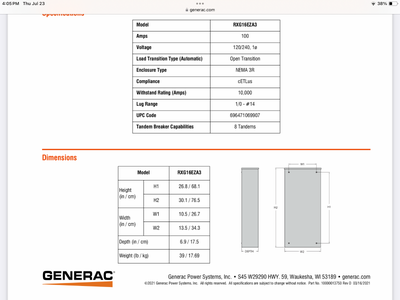 Generac 100 amp automatic transfer switch, View more