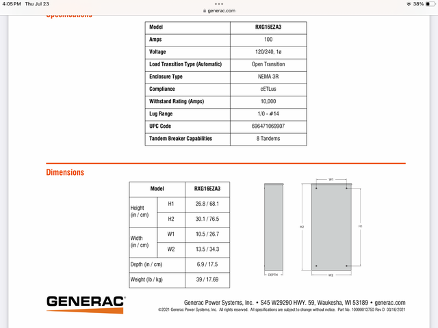 Generac 100 amp automatic transfer switch in General Electronics in Belleville - Image 2