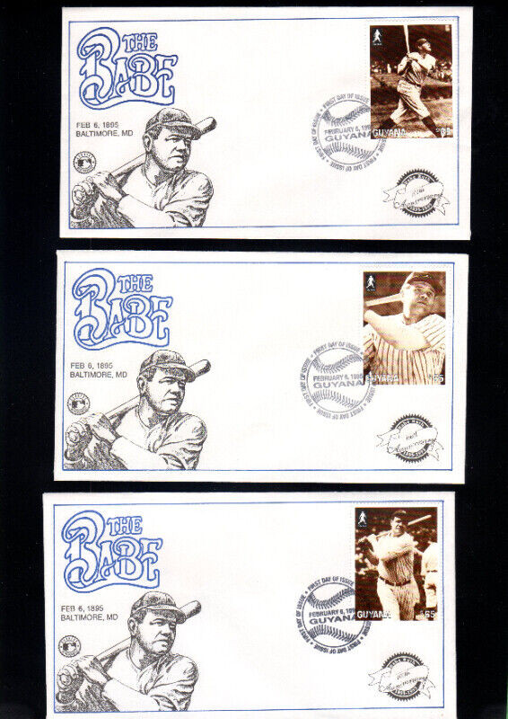 BASEBALL BABE RUTH FIRST DAY OF ISSUE GUYANA COMPLET SET 12/12 dans Art et objets de collection  à Thetford Mines - Image 4