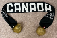 HBC Olympic Team CANADA Knit Scarf with Faux Fur Pom Poms