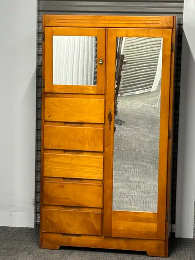 Wood Wardrobe Dresser / Chifferobe with Mirror & 5 Drawers, View more