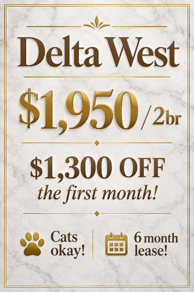 LIMITED TIME OFFER! $1300 OFF THE FIRST MONTH! Welcome to Delta West Apartments! This renovated two...
