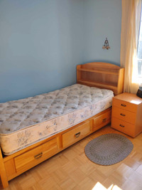 Twin bed frame with drawers and cubby head board