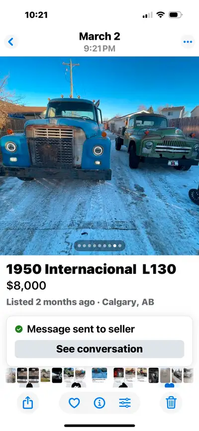 I am selling two vintage International trucks, both from 1950They're waiting for someone to breathe...