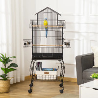  53.9'' Large Rolling Steel Bird Cage Bird House with Detachable