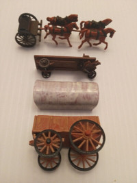 Ho scale model train horse, wagon and buggy lot