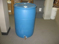 Plastic rain barrels and we can install taps or fittings