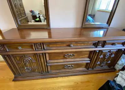 Vintage Maple Wooden Dresser with Matching Mirrors , View more