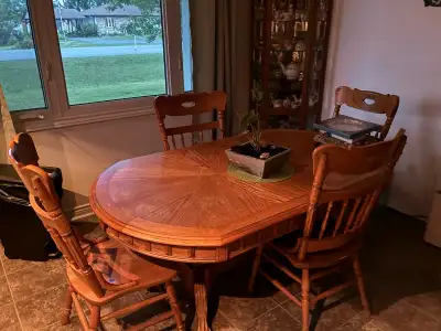 Solid Oak Pedestal Dining Table and 4 Chairs, View more