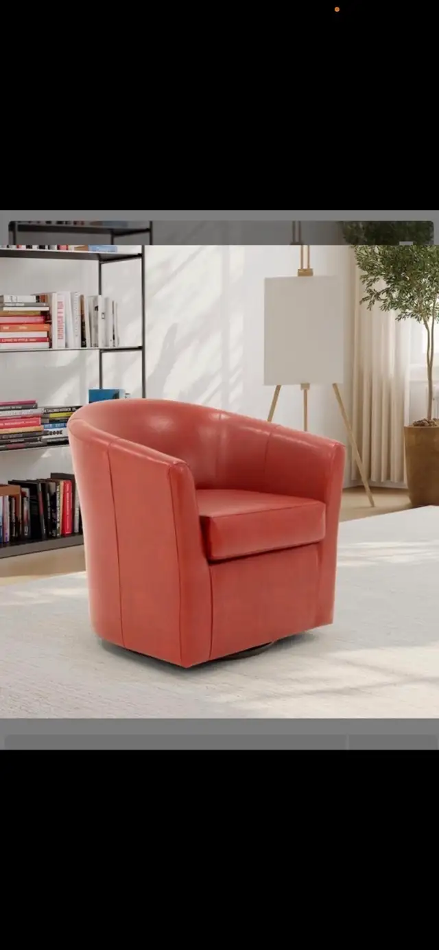 Fox Hill Trading Red Swivel Club Chair – Faux Leather in Chairs & Recliners in City of Toronto - Image 4