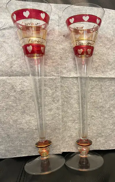 Vintage Champagne Flutes with hearts, View more