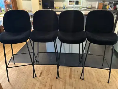 Four Black Velvet Bar Stools, View more