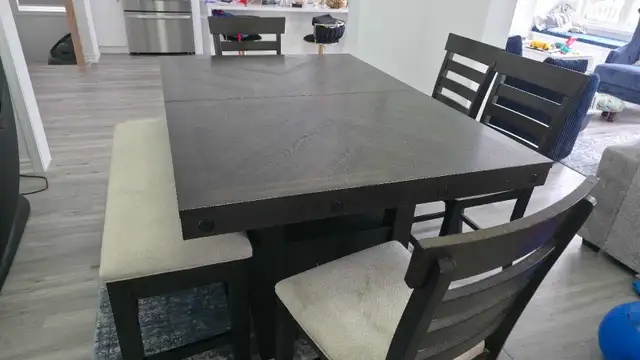 Solid Wood Extendable Dining Table Set – 4 Chairs + Storage Benc in Dining Tables & Sets in Markham / York Region - Image 7