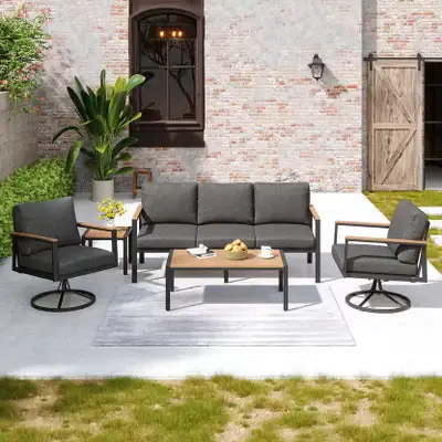 Brand New 5-Piece Outdoor Patio Furniture Set with 360° Swivel Rocker Chairs, 3-Person Sofa, and 2 C...