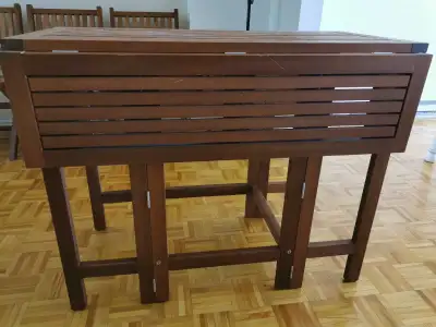 All-wood patio table and chairs, View more