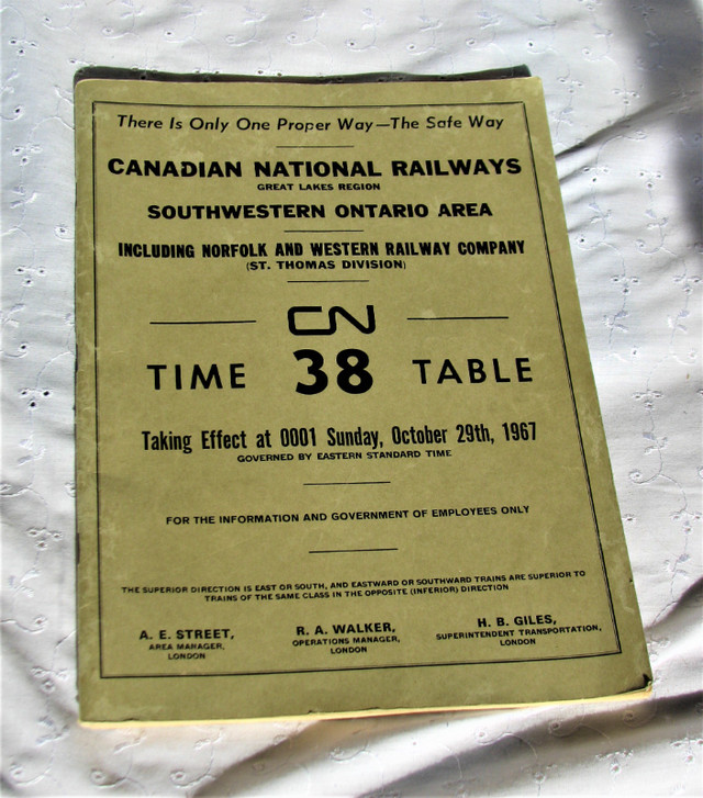 CN Time Table 38. Taking Effect October 29, 1967, London & Area in Arts & Collectibles in London