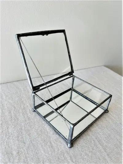 Trinket/Ring/Jewelry Glass and Metal Box. This is a very rustic hand made glass trinket/ring/jewelry...