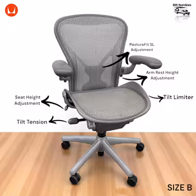 The Herman Miller Aeron Office Chair in Size B is an ergonomic task chair designed to provide except...