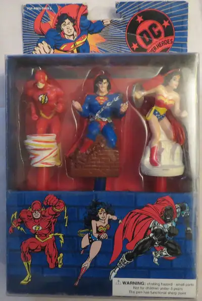 SUPERMAN FLASH & WONDER WOMAN Figural PEN Set DC Comics 1995, View more