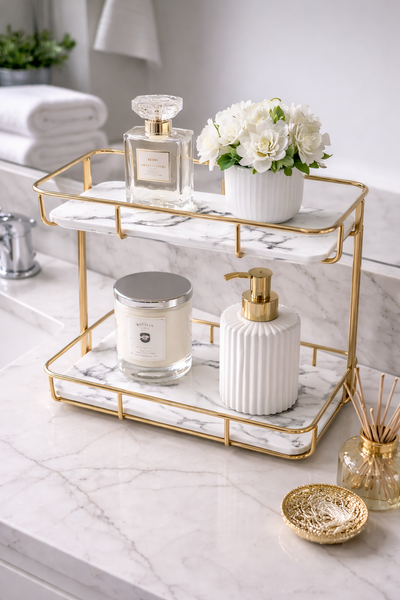2-Tier Marble Tray w/ Gold Handles – Bathroom / Coffee Decor, View more