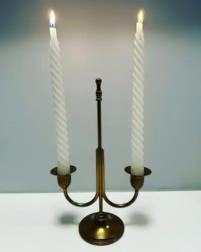 CHANDELIER DOUBLE BOUGEOIRS DORÉ ANTIQUE LAITON VINTAGE GOLD, View more