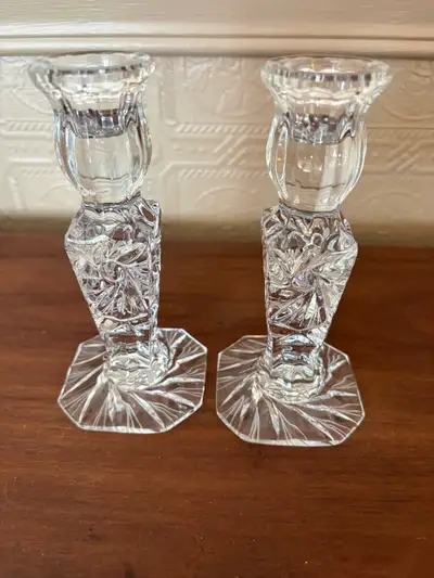Exquisite Vintage Pair Set Cut Lead Crystal Candle Sticks, View more