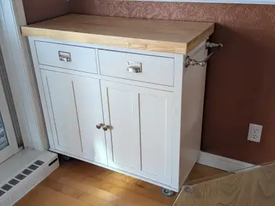 Chariot de rangement utilitaire de cuisine (desserte), à dessus en bois avec roues verrouillables, f...