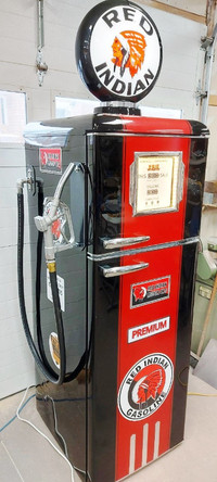 BRAND NEW RETRO STYLE RED INDIAN BEER FRIDGE, GAS PUMP, NEW