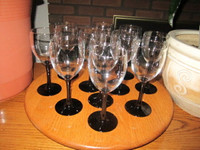 Wine glasses with black stems