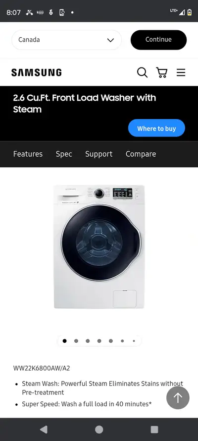 Samsung Washer & Dryer Stackable Set Samsung Washer model:DV22K6800AW/A2 Samsung Dryer model:DV22K68...