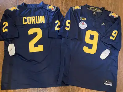 Michigan Wolverines Rose Bowl Jerseys JJ McCarthy & Blake Corum with nice embroidered numbers and pa...
