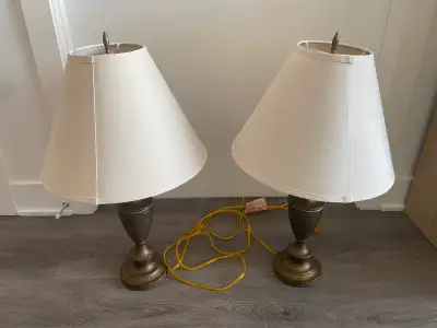 Set of two metal table lamps with cream shades, View more