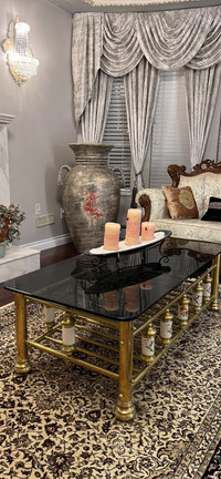 Brass Coffee table & end tables with glass top