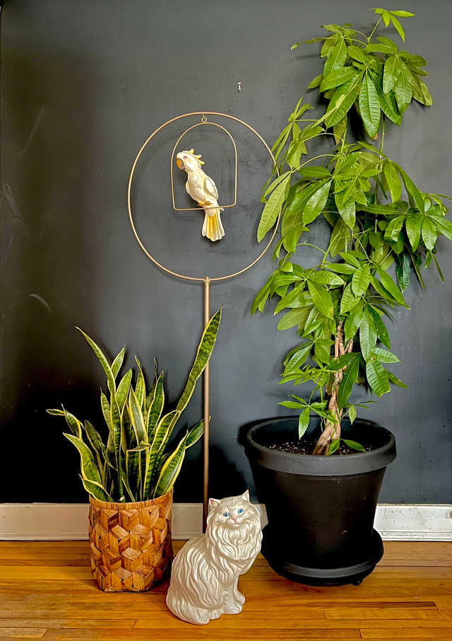 Vintage Ceramic Hanging Cockatoo & Copper Birdcage Stand in Arts & Collectibles in Leamington