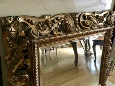 ⭐️Large wood Florentine scroll & acanthus framed antique mirror, View more