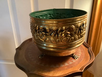 Vintage Three Footed Copper Planter with Embossed Floral Motifs