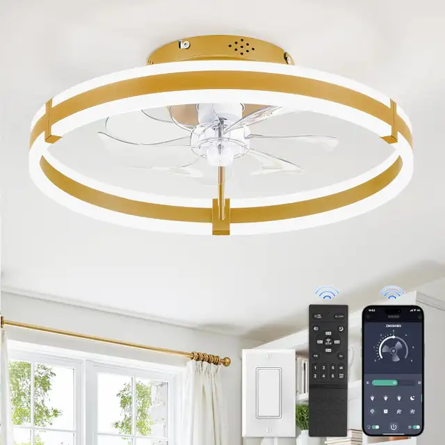ZMISHIBO Brown Flush Mount Ceiling Fan with LED Light, 6 Speeds, in Indoor Lighting & Fans in Mississauga / Peel Region - Image 3
