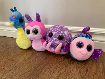 6-7" tall TY Beanie Boos - in like-new condition. They sat on my daughter's shelf and looked pretty;...
