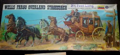 Vintage Lindberg Wells Fargo Stagecoach 1/16 Scale Model Kit, View more