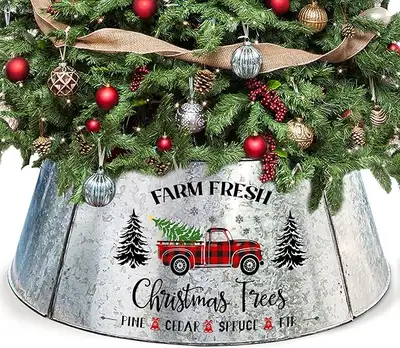 Galvanized Tree Collar for Christmas Tree Decor, View more